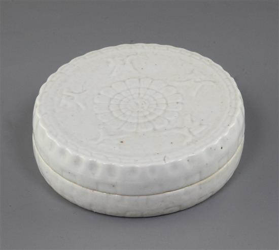 A Chinese Qingbai cosmetics box and cover, Song dynasty, diameter 12.5cm